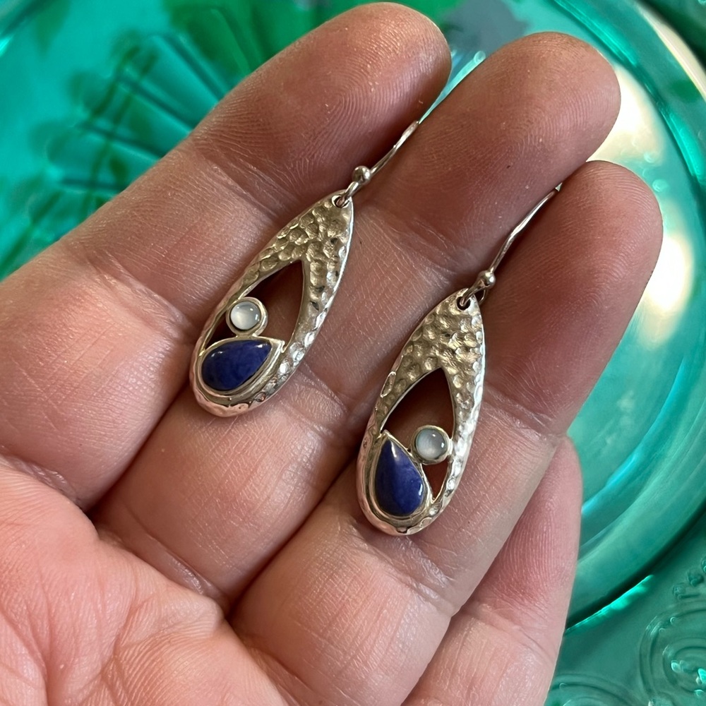Vintage Whimsigoth Lapis Lazuli Sterling Silver 925 Dangle Earrings